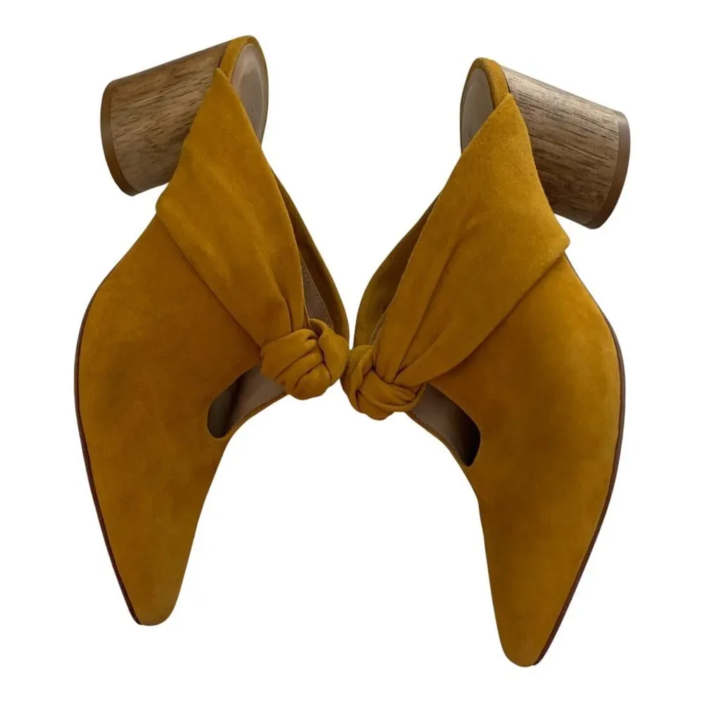 Bernardo Pumps Size 7.5 M US Mustard Yellow Suede Heels Close Toe Slip On Mules - Picture 7 of 16